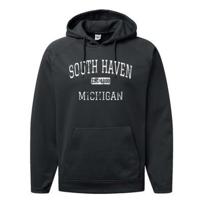 South Haven Michigan Mi Vintage Performance Fleece Hoodie