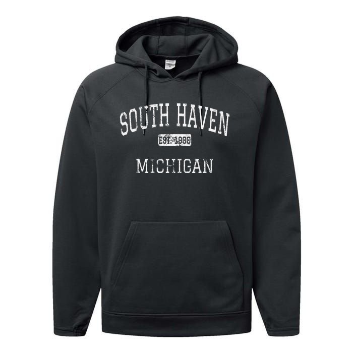 South Haven Michigan Mi Vintage Performance Fleece Hoodie