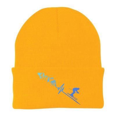 Skier Heartbeat Mountains Skiing Pulse Cute Gift Knit Cap Winter Beanie