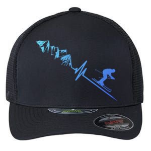 Skier Heartbeat Mountains Skiing Pulse Cute Gift Flexfit Unipanel Trucker Cap