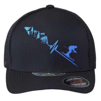 Skier Heartbeat Mountains Skiing Pulse Cute Gift Flexfit Unipanel Trucker Cap