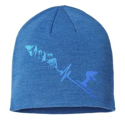 Skier Heartbeat Mountains Skiing Pulse Cute Gift Sustainable Beanie