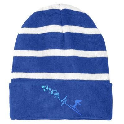 Skier Heartbeat Mountains Skiing Pulse Cute Gift Striped Beanie with Solid Band