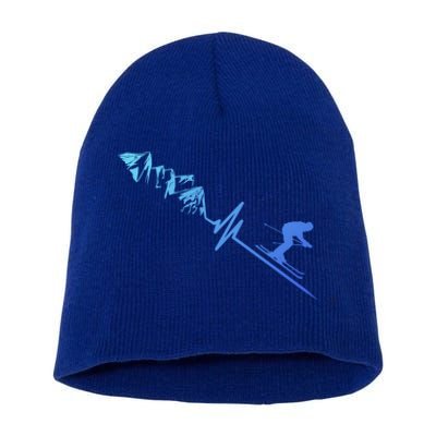 Skier Heartbeat Mountains Skiing Pulse Cute Gift Short Acrylic Beanie