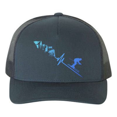 Skier Heartbeat Mountains Skiing Pulse Cute Gift Yupoong Adult 5-Panel Trucker Hat