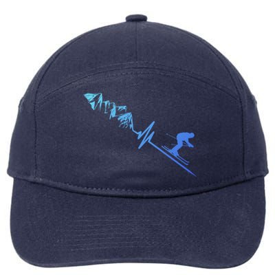 Skier Heartbeat Mountains Skiing Pulse Cute Gift 7-Panel Snapback Hat