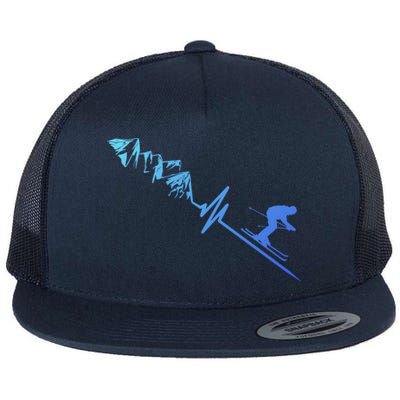 Skier Heartbeat Mountains Skiing Pulse Cute Gift Flat Bill Trucker Hat