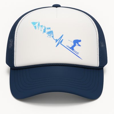 Skier Heartbeat Mountains Skiing Pulse Cute Gift Trucker Hat