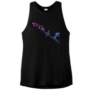 Skier Heartbeat Mountains Skiing Pulse Cute Gift Ladies PosiCharge Tri-Blend Wicking Tank