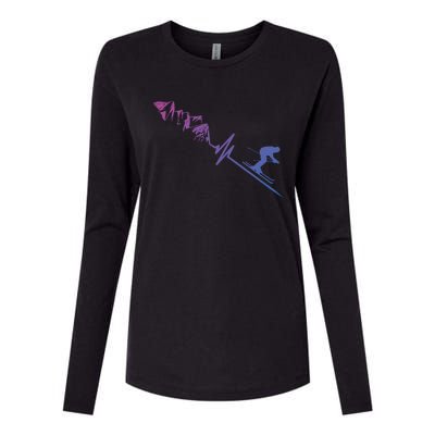 Skier Heartbeat Mountains Skiing Pulse Cute Gift Womens Cotton Relaxed Long Sleeve T-Shirt