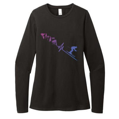 Skier Heartbeat Mountains Skiing Pulse Cute Gift Womens CVC Long Sleeve Shirt