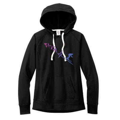 Skier Heartbeat Mountains Skiing Pulse Cute Gift Women's Fleece Hoodie