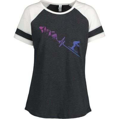 Skier Heartbeat Mountains Skiing Pulse Cute Gift Enza Ladies Jersey Colorblock Tee