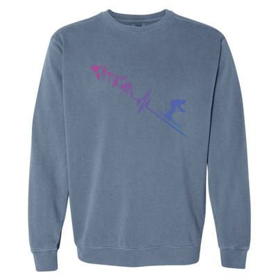 Skier Heartbeat Mountains Skiing Pulse Cute Gift Garment-Dyed Sweatshirt