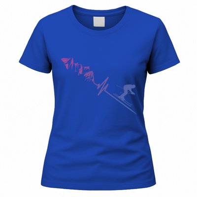 Skier Heartbeat Mountains Skiing Pulse Cute Gift Women's T-Shirt