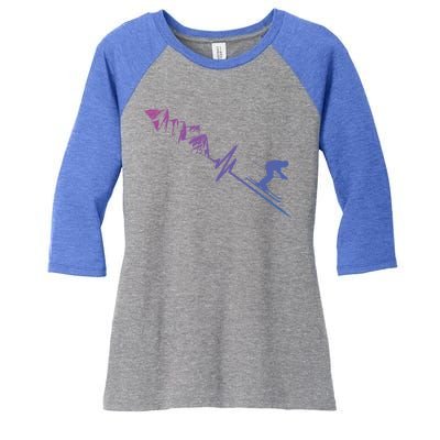 Skier Heartbeat Mountains Skiing Pulse Cute Gift Women's Tri-Blend 3/4-Sleeve Raglan Shirt