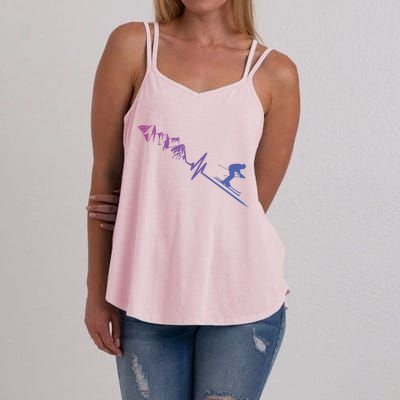 Skier Heartbeat Mountains Skiing Pulse Cute Gift Women's Strappy Tank