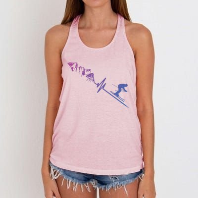 Skier Heartbeat Mountains Skiing Pulse Cute Gift Women's Knotted Racerback Tank