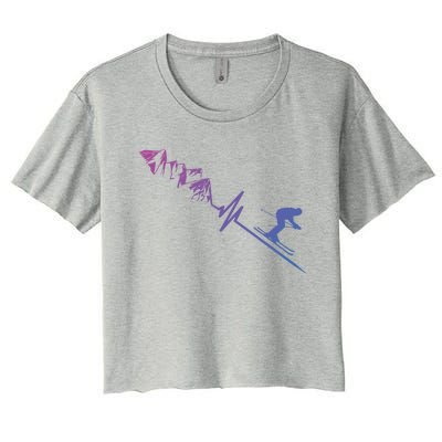 Skier Heartbeat Mountains Skiing Pulse Cute Gift Women's Crop Top Tee