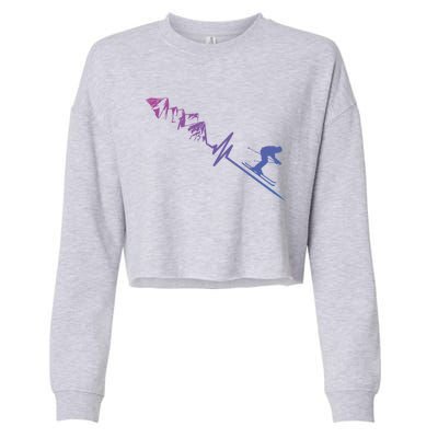 Skier Heartbeat Mountains Skiing Pulse Cute Gift Cropped Pullover Crew