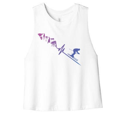 Skier Heartbeat Mountains Skiing Pulse Cute Gift Women's Racerback Cropped Tank