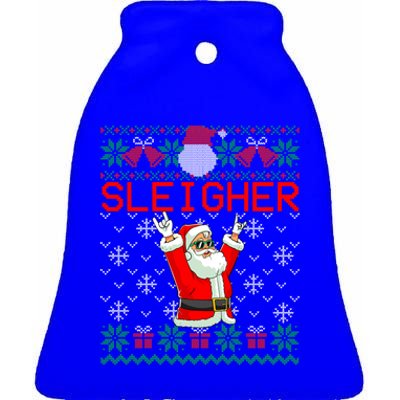 Sleigher Heavy Metal Music Hail Santa Ugly Christmas Sweater Funny Gift Ceramic Bell Ornament