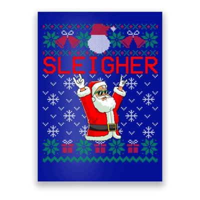 Sleigher Heavy Metal Music Hail Santa Ugly Christmas Sweater Funny Gift Poster