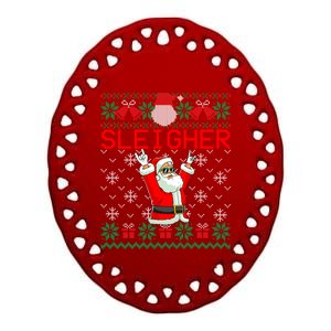 Sleigher Heavy Metal Music Hail Santa Ugly Christmas Sweater Funny Gift Ceramic Oval Ornament