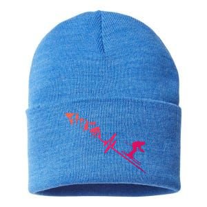 Skier Heartbeat Mountains Skiing Pulse Cute Gift Sustainable Knit Beanie