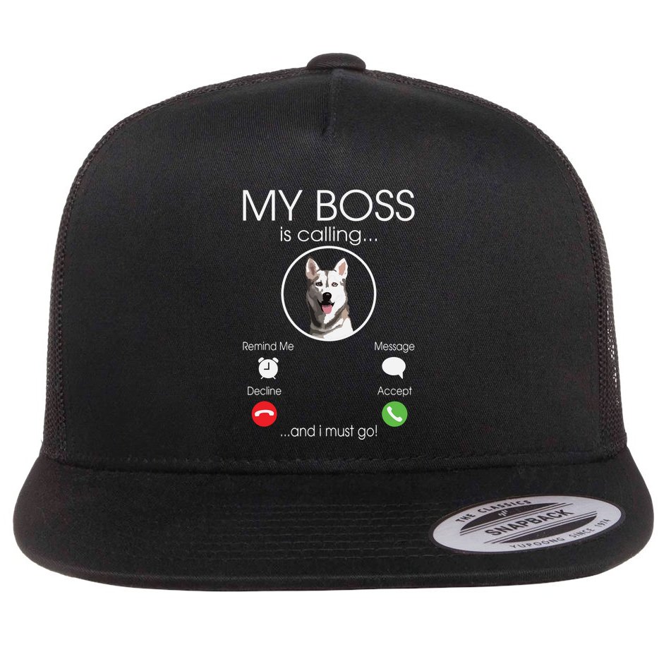 Siberian Husky My Boss Flat Bill Trucker Hat