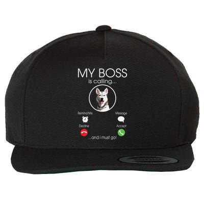 Siberian Husky My Boss Wool Snapback Cap