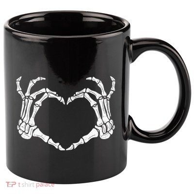 Skeleton Hands Making Heart Shape Halloween Spooky Season Cool Gift 11oz C Handle Ceramic Mug