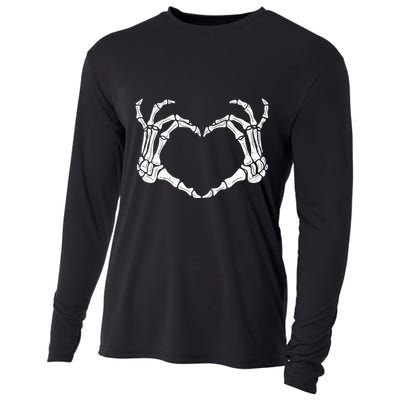 Skeleton Hands Making Heart Shape Halloween Spooky Season Cool Gift Cooling Performance Long Sleeve Crew