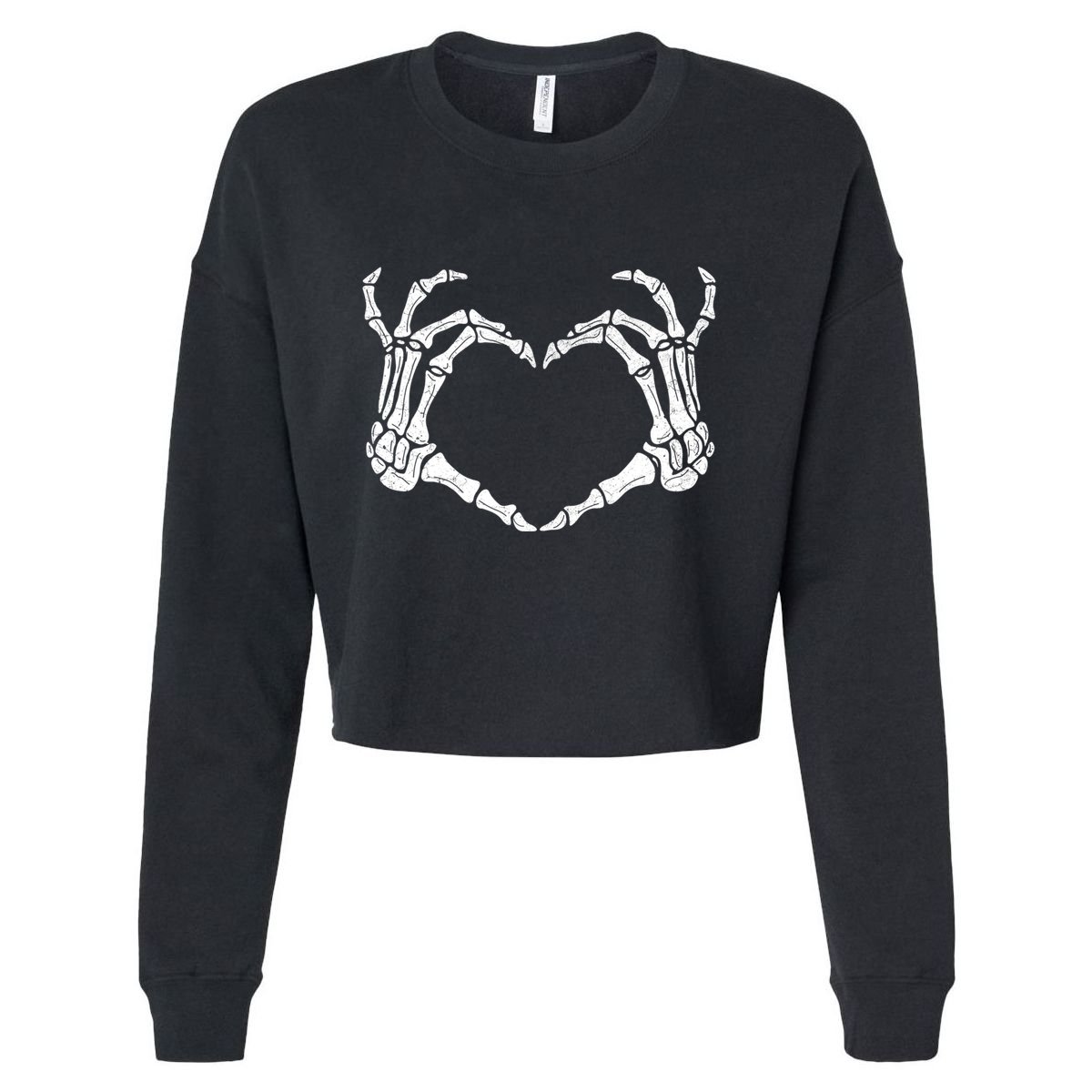 Skeleton Hands Making Heart Shape Halloween Spooky Season Cool Gift Cropped Pullover Crew