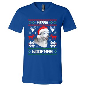 Siberian Husky Merry Woofmas Gift For Christmas Clothes Xmas Gift V-Neck T-Shirt