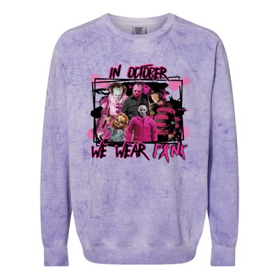 Scary Horror Movie Halloween Characters Breast Cancer Pink Colorblast Crewneck Sweatshirt