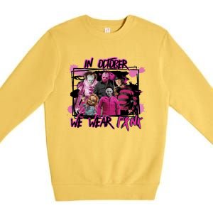 Scary Horror Movie Halloween Characters Breast Cancer Pink Premium Crewneck Sweatshirt