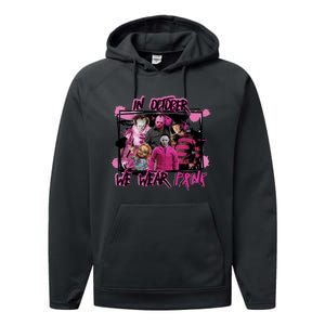 Scary Horror Movie Halloween Characters Breast Cancer Pink Performance Fleece Hoodie