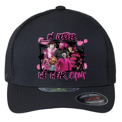 Scary Horror Movie Halloween Characters Breast Cancer Pink Flexfit Unipanel Trucker Cap