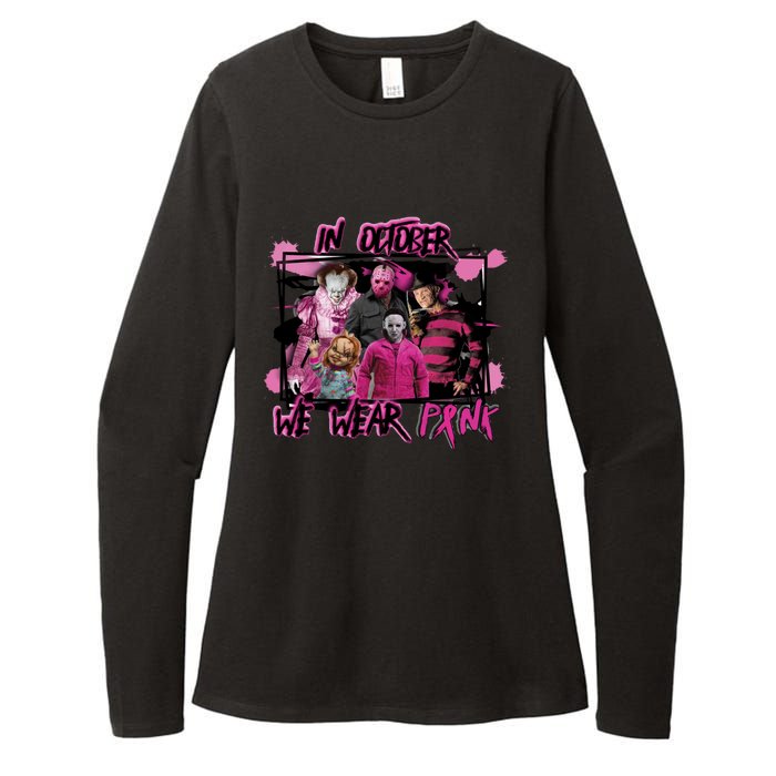 Scary Horror Movie Halloween Characters Breast Cancer Pink Womens CVC Long Sleeve Shirt