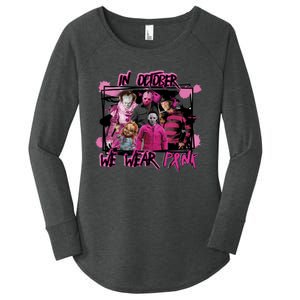 Scary Horror Movie Halloween Characters Breast Cancer Pink Women's Perfect Tri Tunic Long Sleeve Shirt