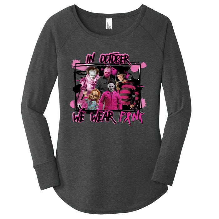 Scary Horror Movie Halloween Characters Breast Cancer Pink Women's Perfect Tri Tunic Long Sleeve Shirt