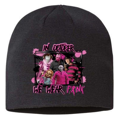 Scary Horror Movie Halloween Characters Breast Cancer Pink Sustainable Beanie