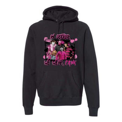 Scary Horror Movie Halloween Characters Breast Cancer Pink Premium Hoodie