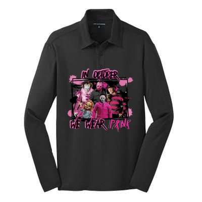 Scary Horror Movie Halloween Characters Breast Cancer Pink Silk Touch Performance Long Sleeve Polo