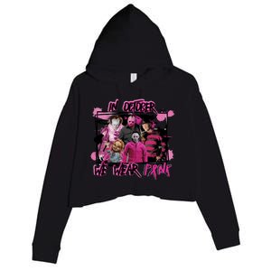 Scary Horror Movie Halloween Characters Breast Cancer Pink Crop Fleece Hoodie