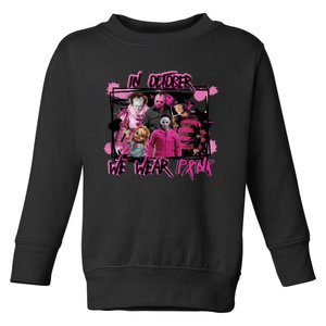 Scary Horror Movie Halloween Characters Breast Cancer Pink Toddler Sweatshirt