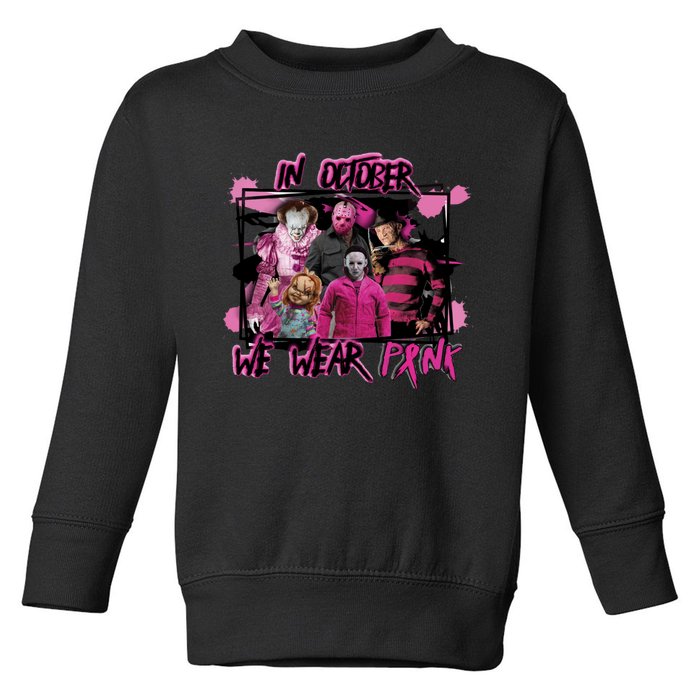 Scary Horror Movie Halloween Characters Breast Cancer Pink Toddler Sweatshirt