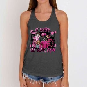 Scary Horror Movie Halloween Characters Breast Cancer Pink Women's Knotted Racerback Tank