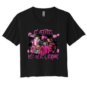 Scary Horror Movie Halloween Characters Breast Cancer Pink Women's Crop Top Tee